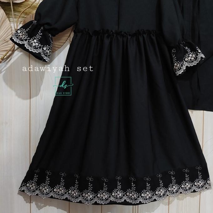 adawiyah set gamis anak perempuan, gamis hitam