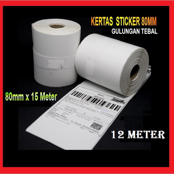 

81 VQ - Kertas Stiker Label Printer Thermal 80x50mm Continuous 80 x 15 Meter ❁Dijual Murah