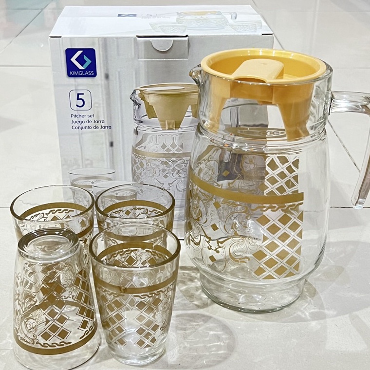 ✯VKt Pitcher 5 in 1 Drink Set Emas Istanbul Kimglass Kaca ❄ Harga Promo