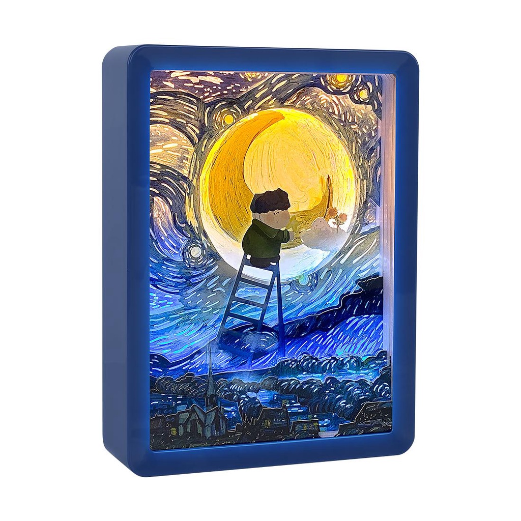❤Anime Light Box Van Gogh Baby Night Light Papercut Light Boxes 3D Shadow Box Led Desk Light Sleep L