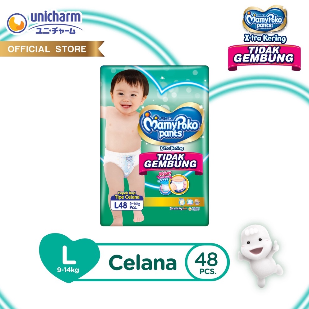 SIAP KIRIM. MamyPoko Pants X-tra Kering Slim Tidak Gembung - L 48 - Popok Celana