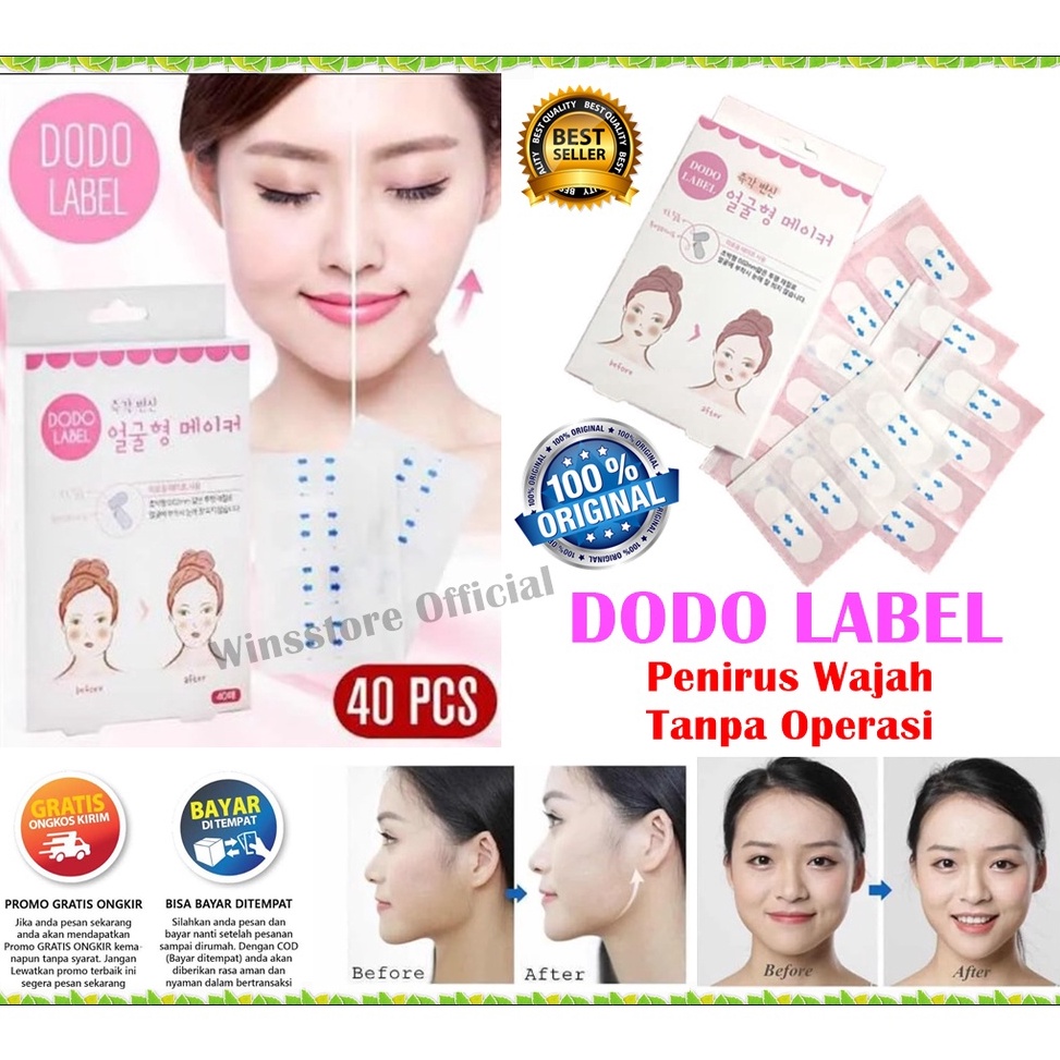 [PROMOVIF5] [40pcs] Label Stiker Penirus Wajah Tirus Tanpa Operasi - Dodo Label Korea Face Lift Tape