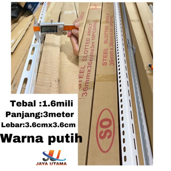 .Besi siku lubang putih 3.6cmx3.6cm panjang 3meter tebal 1.6mm merek