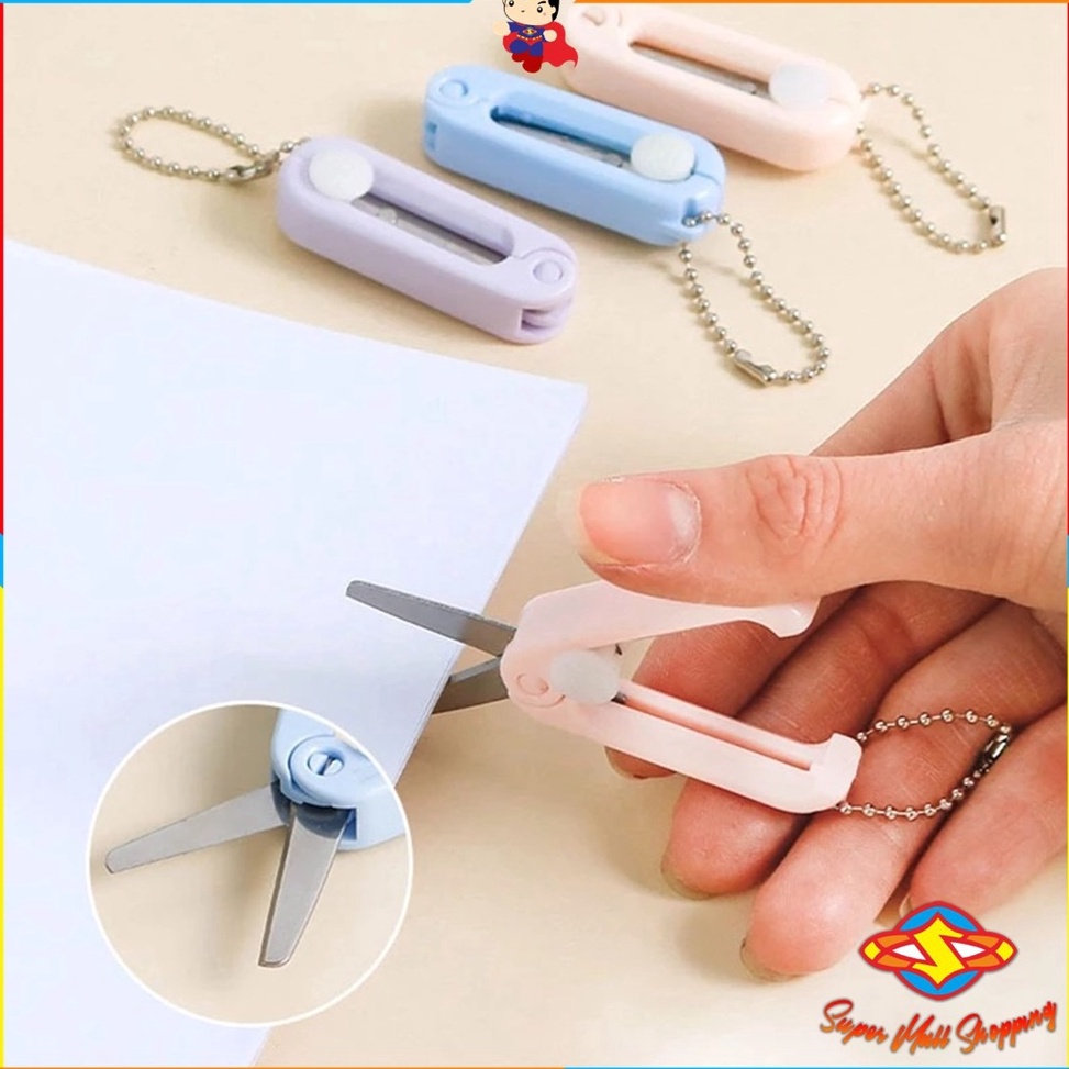 

Bagus!!!!!! SMS Gunting Lipat mini Portable tarik Stainless Steel Retractable Mini Folding Scissors Pemotong Kertas Paper Cutter lucu