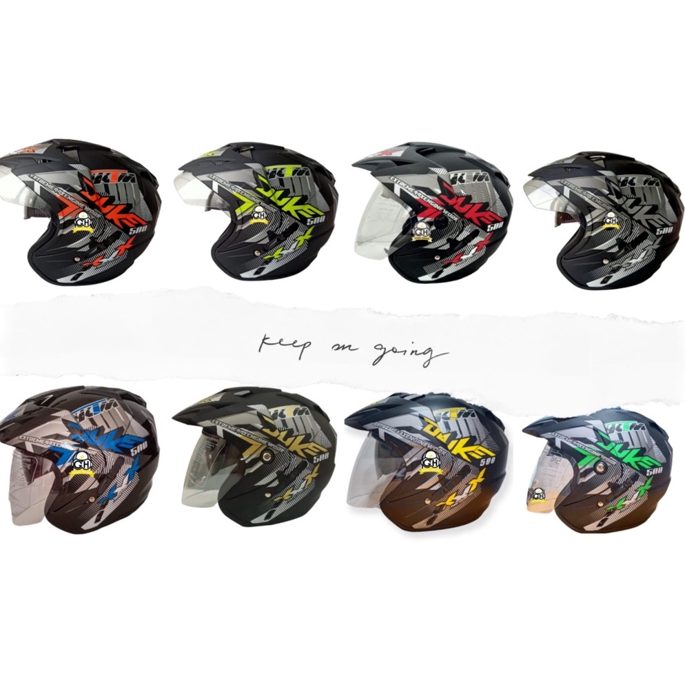 Terbaru.. HELM MOTIF DUKE DOUBLE VISOR HALF FACE