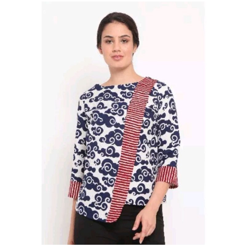 Preloved Rida Dobi T0443, Baju atasan kerja blouse batik wanita modern Nona Rara