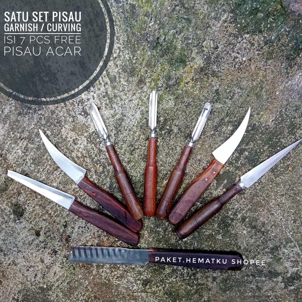 Terbaik Pisau Garnish Satu Set Isi 7 Pcs Bonus Pisau Acar / Pisau Hias Tumpeng / Pisau Ukir Buah Sat
