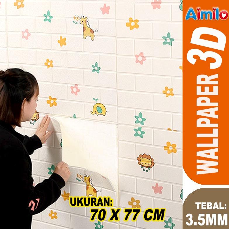 Viral Aimilo Wallpaper Dinding 3D Foam Motif Batu Bata Kartun / Dekorasi Dinding Kamar Murah Ukuran 