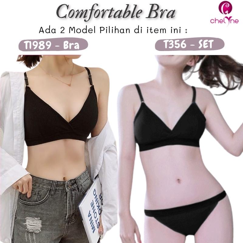 Chelyne BH SET Bralette T356 Stelan / T1989 Tunggal - Bra Bahan Kaos Salur