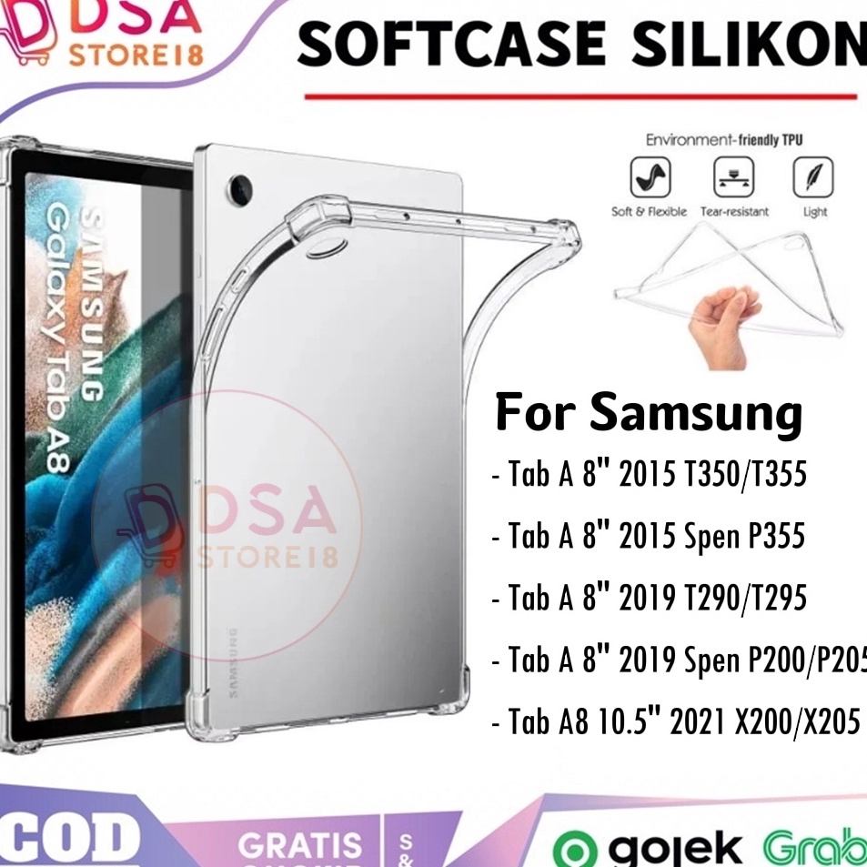 Jc Case Samsung Tab A8 A 8 10.5 inch S Pen / Softcase Samsung Tab A8 2015 / Samsung Tab A8 2019 With S Pen /T290/T295/T350/T355/P350/P355/P200/P205/X200/X205 Ultrathin Jelly Case Tablet Silikon Bening Hitam TPU Casing Softcase - Tab A8 ❋ ➢