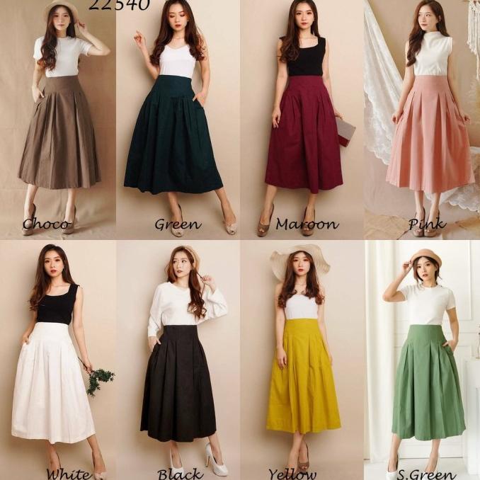 KYLE SKIRT ROK MIDI WANITA CASUAL KATUN LINEN FLARE SKIRT