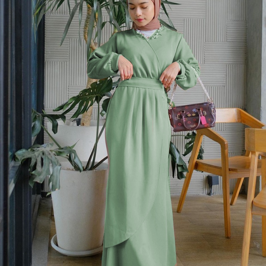 Ready Gamis Polos Menyusui  Modern Ukuran Jumbo XXL LD 120 Warna Hijau Botol Full Kancing Pakaian Te