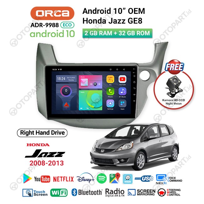 Terlaris Head Unit Android Jazz Ge8 2008- 2014 Orca 9988 Eco 10 Inch