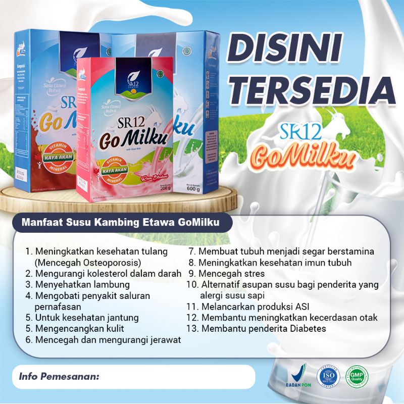 

SUSU GOMILKU SR12 /SUSU KAMBING ETAWA BUBUK BEST SELLER