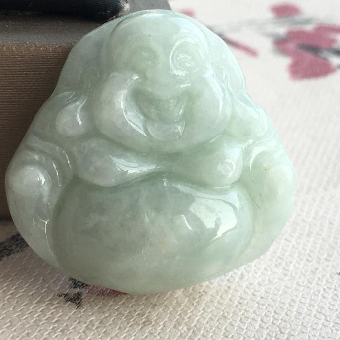 .........] Liontin Natural Giok Jedaite Jade Ukiran Smile Buddha Pendant MC02317