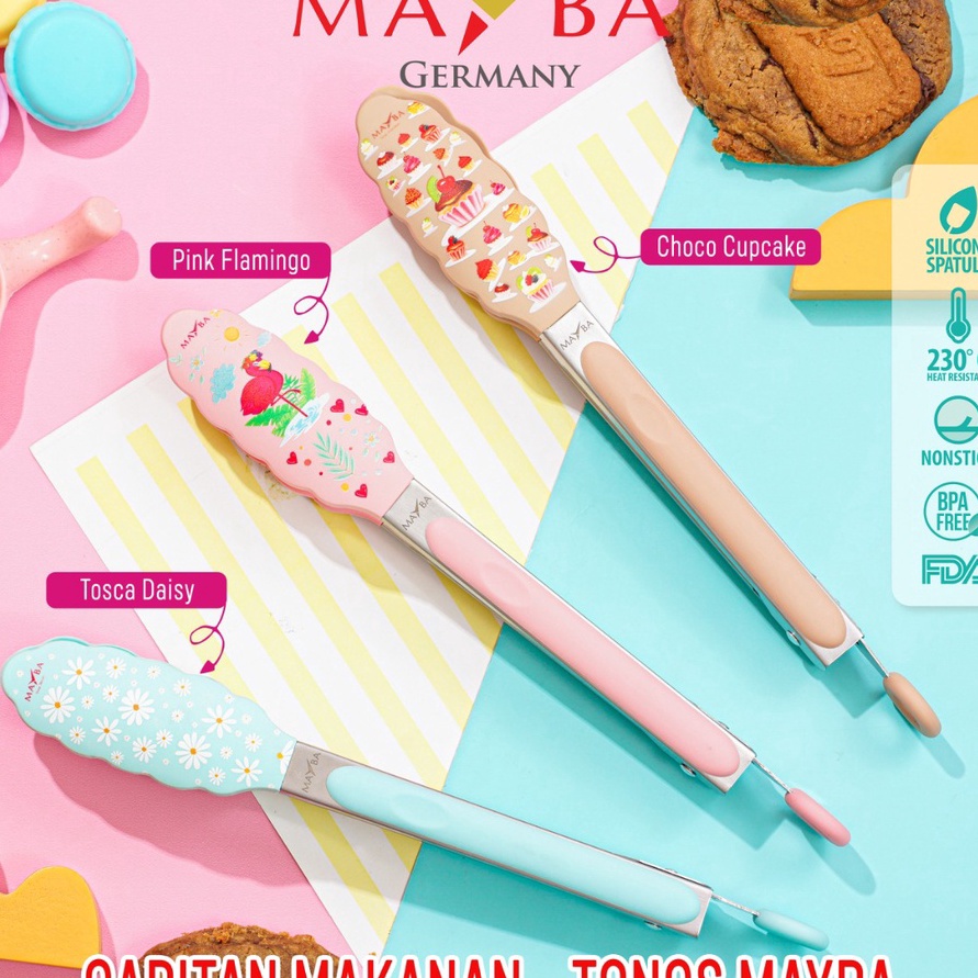 Terlaku.. CAPITAN Makanan silikon MAYBA TONGS KARAKTER MOTIF CHOCO CUPCAKE/ PINK FLAMINGO/ TOSCA DAI