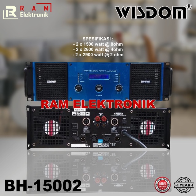 POWER AMPLIFIER WISDOM BH15002 / BH-15002 2 CHANNEL ORIGINAL