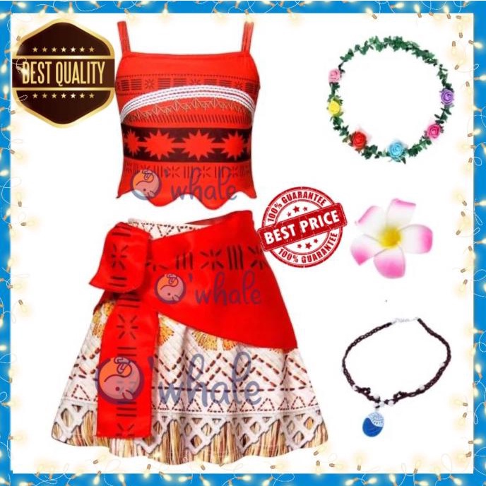 Kostum Set Moana / Baju Moana / Cosplay Moana / Gaun Dress Moana