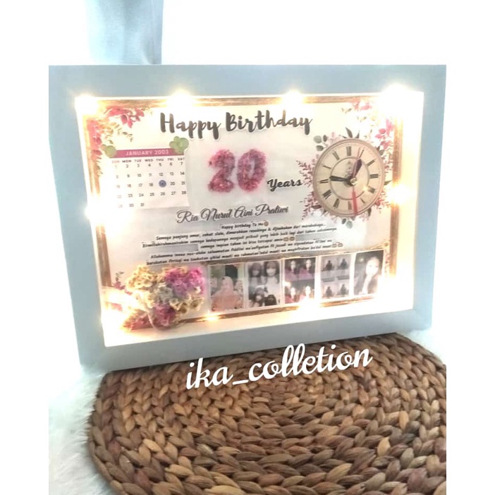 ➽Vrg Frame 3D Premium Paling Jumbo LAMPU LED+JAM nyala/Pigura/Bingkai/35x25cm/Figura/Buket foto/Flow