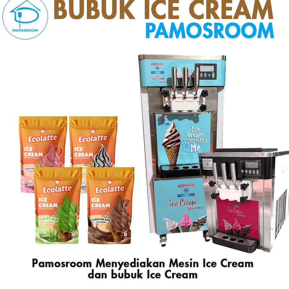 

HOT Ecolatte Bubuk Ice Cream Soft Powder 500gr Bubuk Es Krim Vanilla Coklat Strawbery Mathca