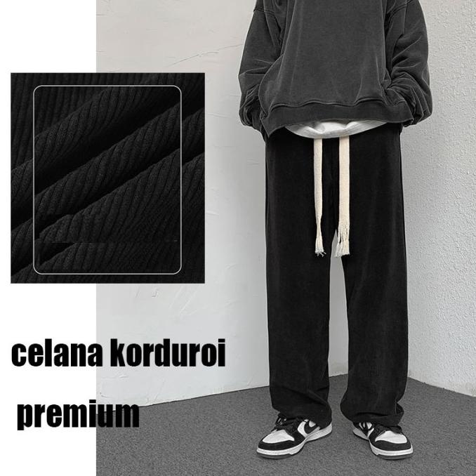 2022 baru celana corduroy pria wanita kolor longgar kulot lebar santai