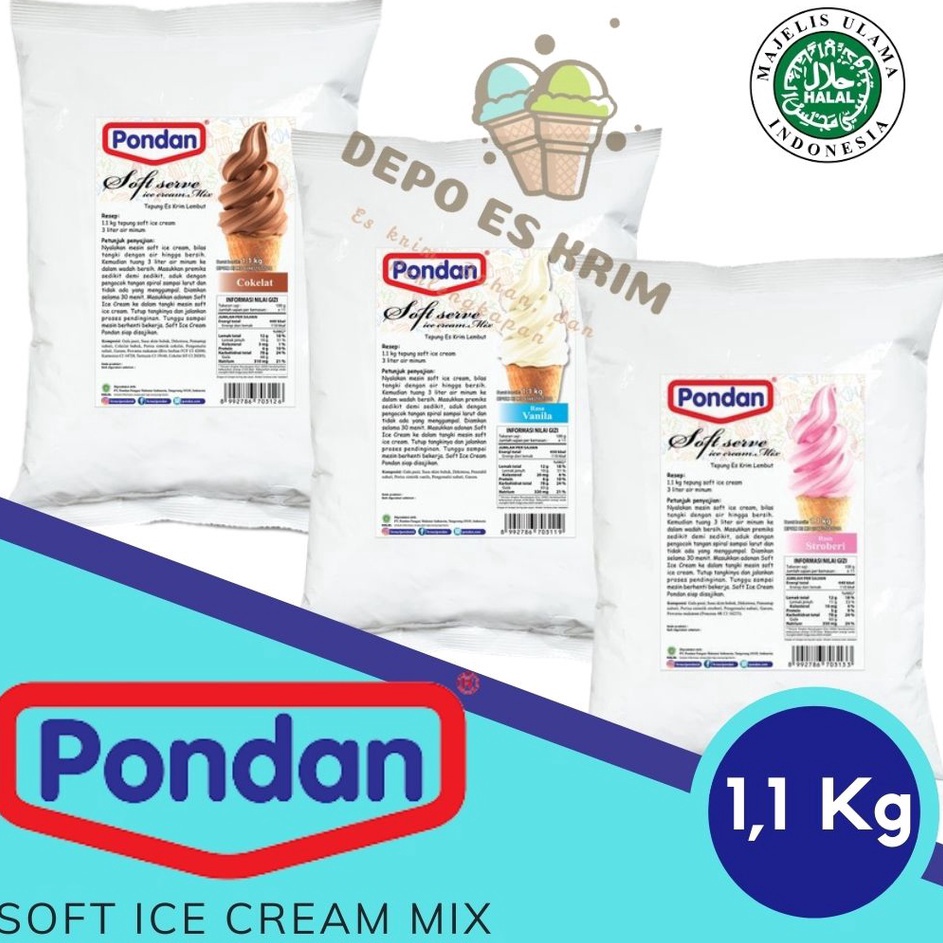 

[ SALE ] PONDAN Soft Serve Ice Cream Mix 1,1 Kg ( Bubuk / Bahan / Tepung Premiks Es Krim Bulky 1,1Kg )