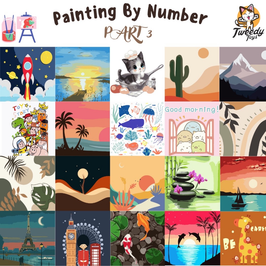 

W6Q TWEEDYTOYS - PAINT BY NUMBER CHILDREN CANVAS PAINTING / SET KANVAS LUKIS ANAK / PART 3 G7X