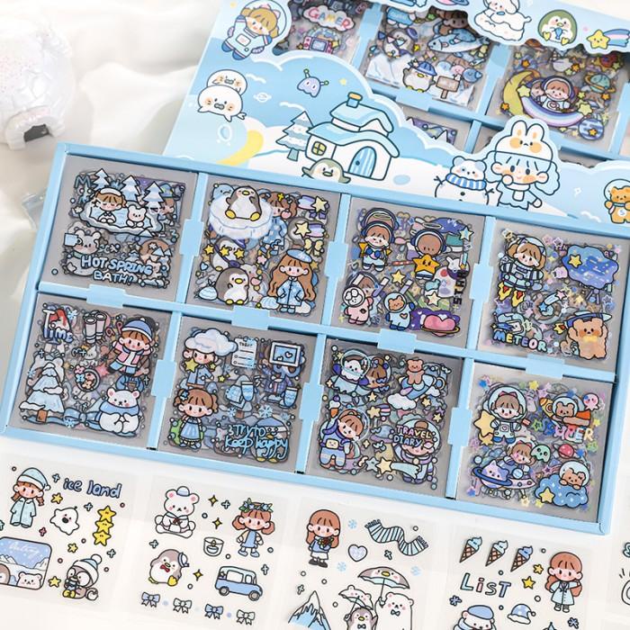 

Blue Icy Castle Deco Stickers Collection Box Set Stiker Jurnal Lucu
