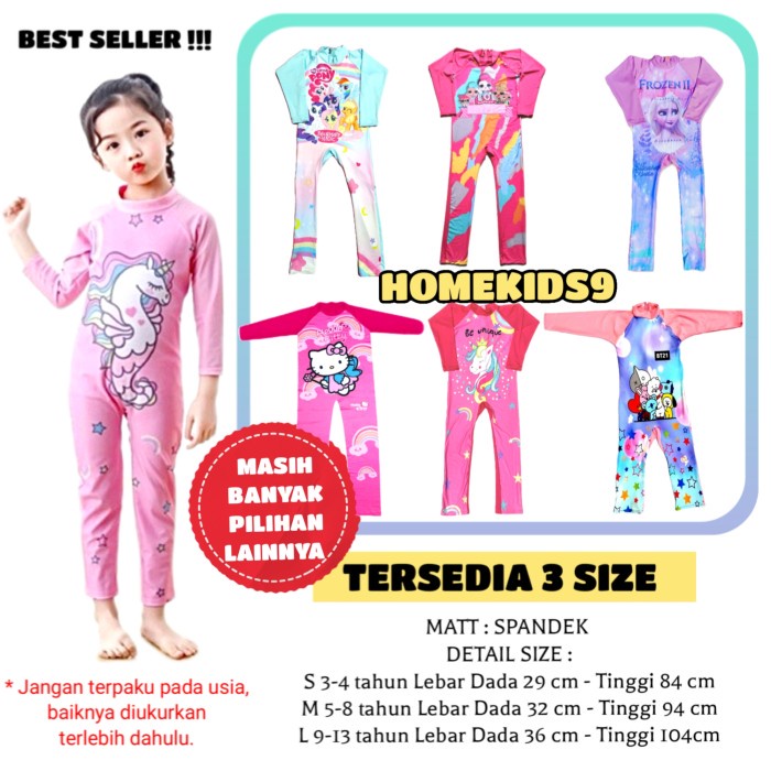 baju renang anak panjang anak perempuan karakter unicorn 3-13 tahun