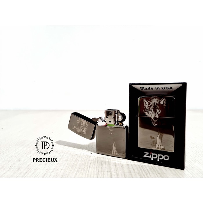 Korek Api Zippo Wolf Serigala Hitam Black Original Sound "Precieux"
