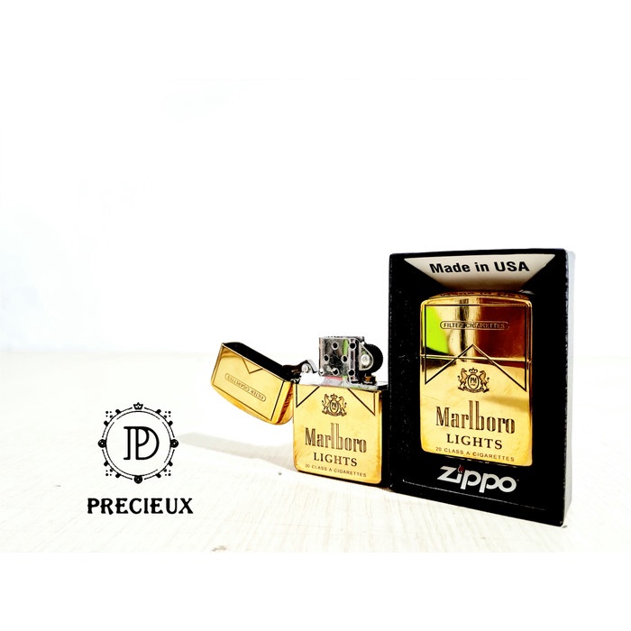 Korek Api Zippo Emas Gold Lights Original Ping Sound "Precieux"
