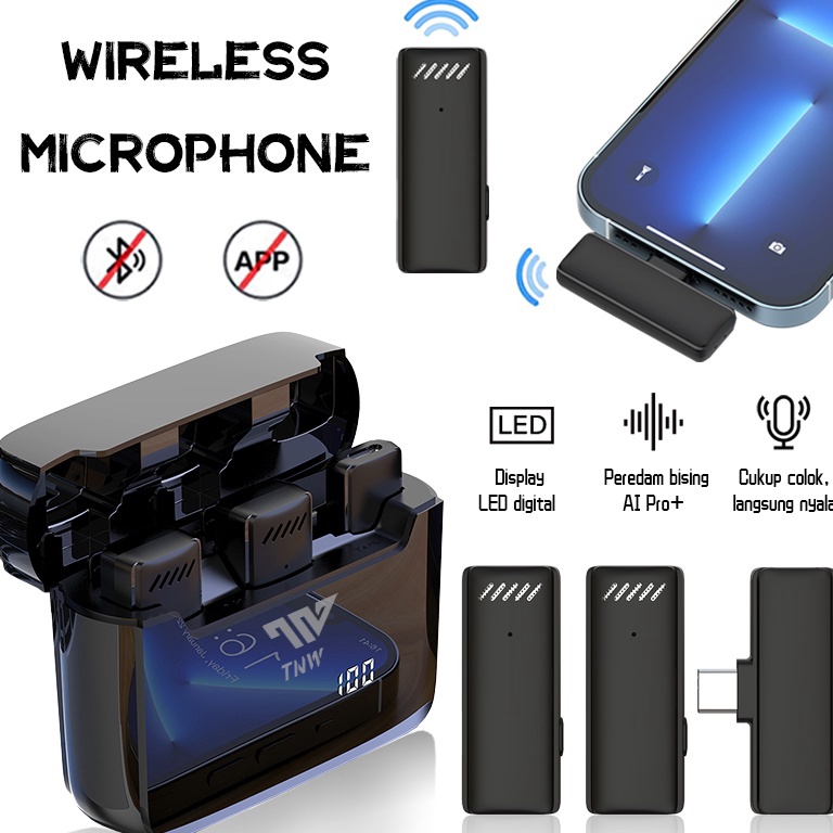 CHEKOUT TNW A9 Mikrofon Lavalier Nirkabel dengan Digital Display Lapel Mini Microphone Dual Transmit