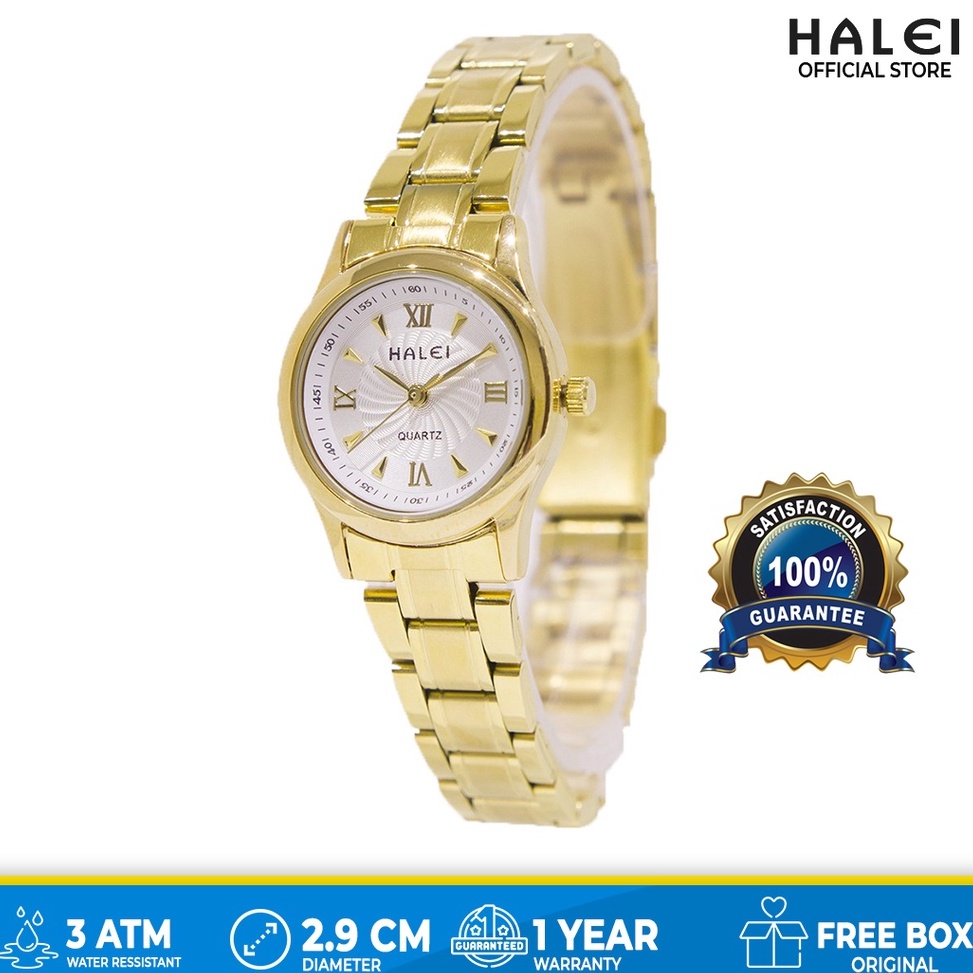 42 Jam Tangan Wanita Gold Emas Cantik Halei Original 489 L Tahan Air Bergaransi Resmi 1 Tahun jjpfu