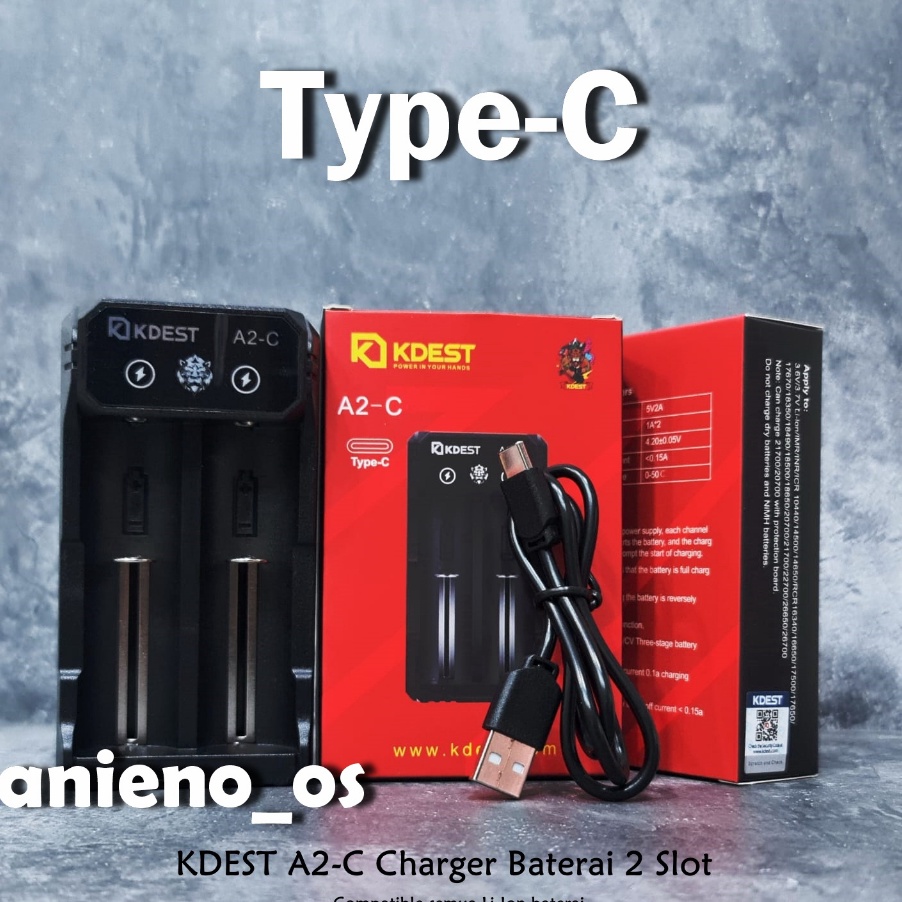 ꧁꧂ M 5615 Charger KDEST A2-C Type C ORIGINAL Fast Charger 18650 - 21700 Casan Batre 2 slot 2A - Batt