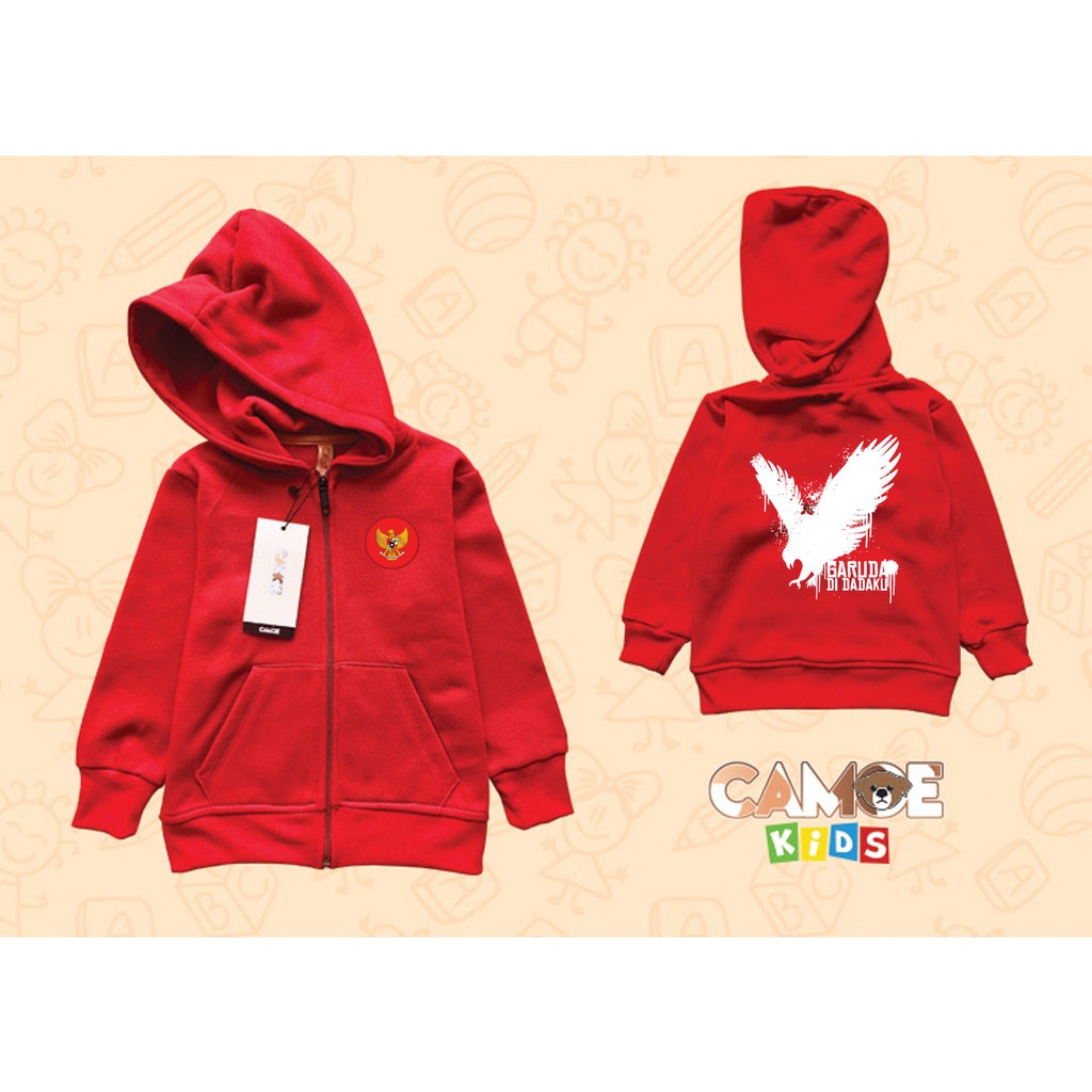 Jaket Hoodie Zipper KIDS CAMOE Garuda di dadaku Merah putih Indonesia