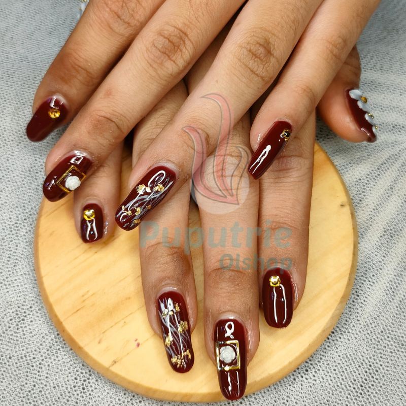Press On Nails / Kuku Palsu / Wedding Nails 3D Bitter Blend