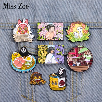 ﹊ஐ┅Anime Masa Kecil Enamel Pin Kustom Mononoke Chihiro Haku Bros Kerah Lencana Kartun Film Perhiasan