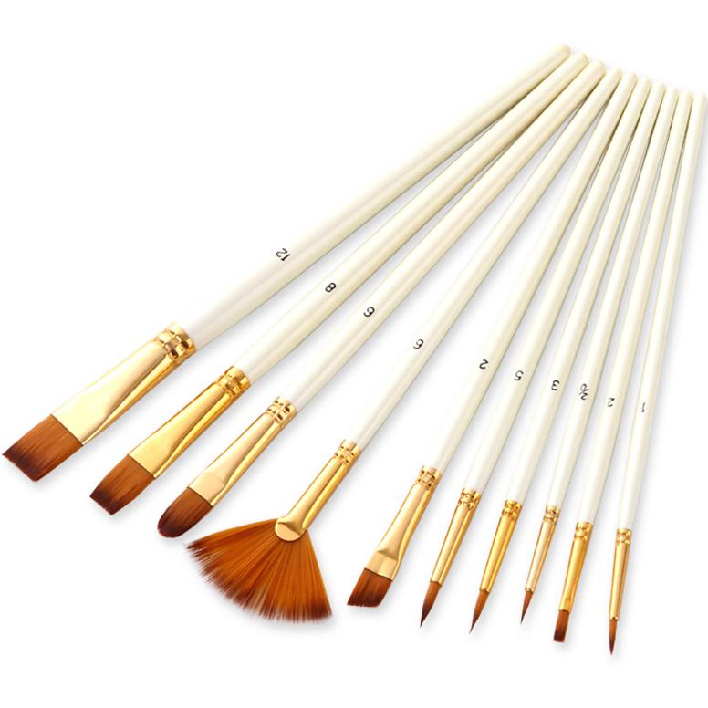 

8.8 Big Sale 10Pcs/Set Professional Nylon Hair Paint Brush Watercolor Acrylic Wooden Handle Painting Brushes Art Supplies Grosir !!