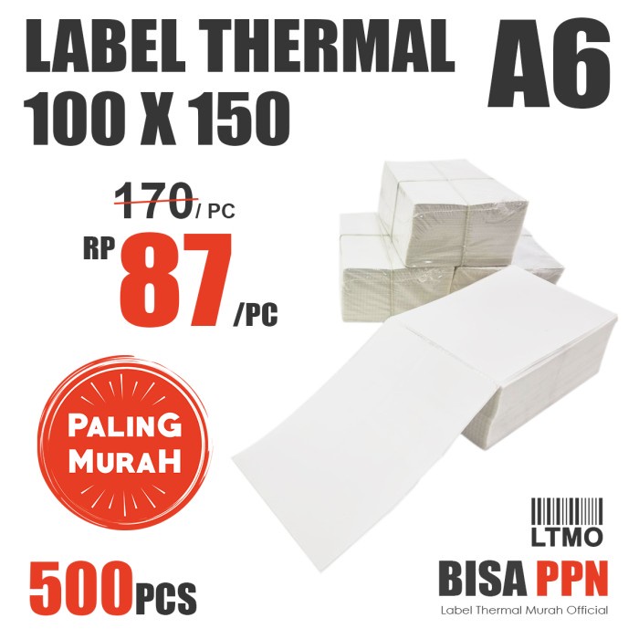 

Terlaris Label Barcode Cf Murah 100 X 150 A6 Kertas Stiker Thermal 500 Pcs