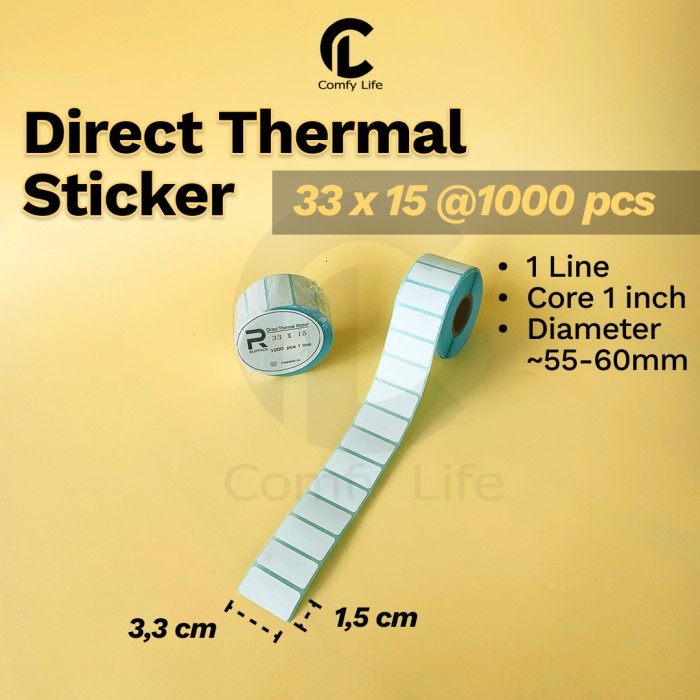 

Terlaris Direct Thermal Sticker [33X15 Mm] Kertas Label Stiker Barcode 1 Line