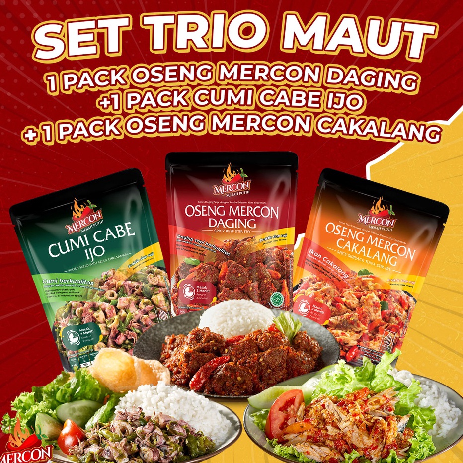 

HSXK9206 HOT Mercon Merah Putih - Set Trio Maut || Oseng Mercon Daging + Cumi + Cakalang