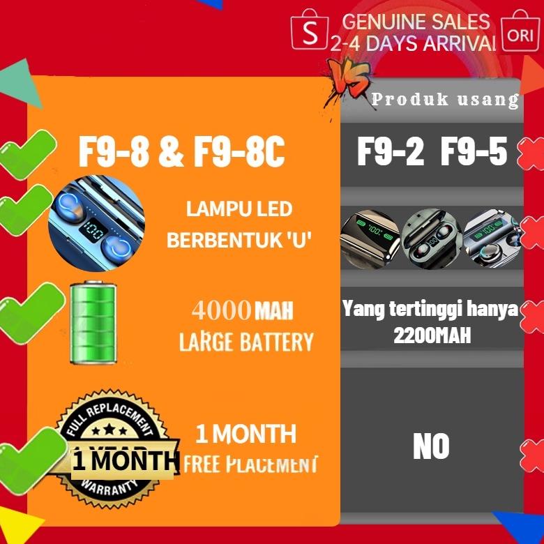 Promo CodF9-8 Earphone Bluetooth 5.3 Tws Nirkabel 4000Mah Powerbank Display Headphone Wireless Heads