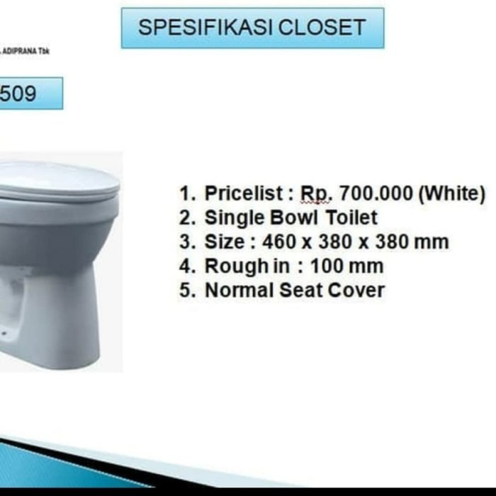 Terlaris Closet Duduk Siram Volk C509 / Kloset Tanpa Tangki Tabung Toilet