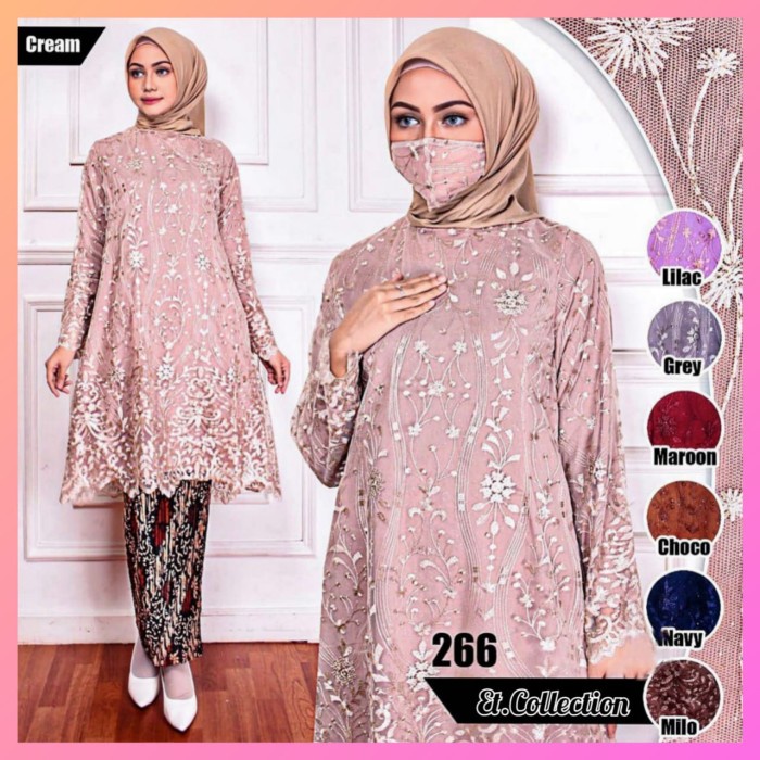 Terlaris Tunik Brokat Jumbo - Tunik Kebaya Brukat - Dress Kebaya (Free Hijab)
