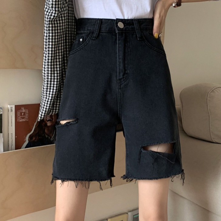 BON✮01 Hitam New Arrival 2023 Celana Hot Pants High Waist Jeans Wanita Celana Pendek Jeans Wanita Ko