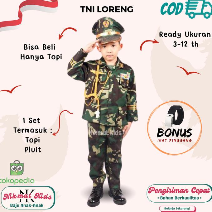 Baju profesi tentara loreng tni anak baju kostum laki laki tk sd