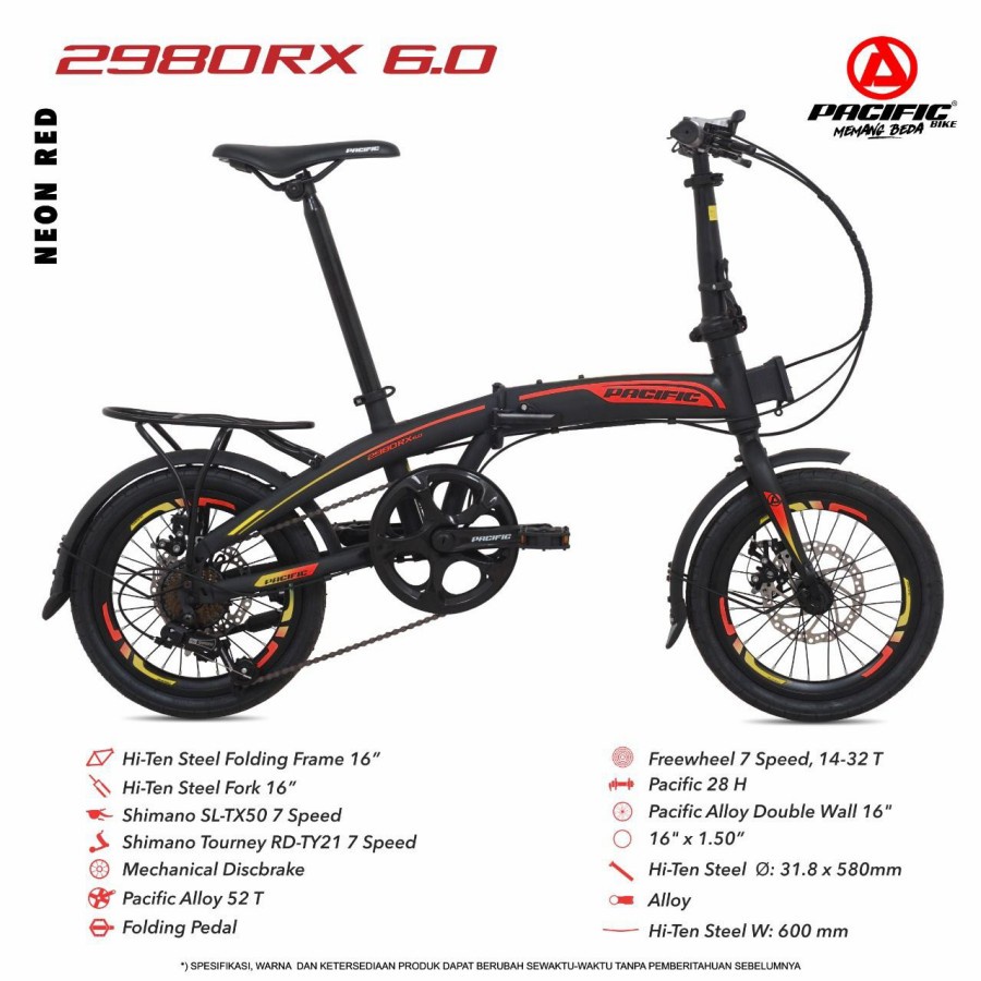 sepeda lipat 16" 2980 RX 6.0 Disk Cakram VT
