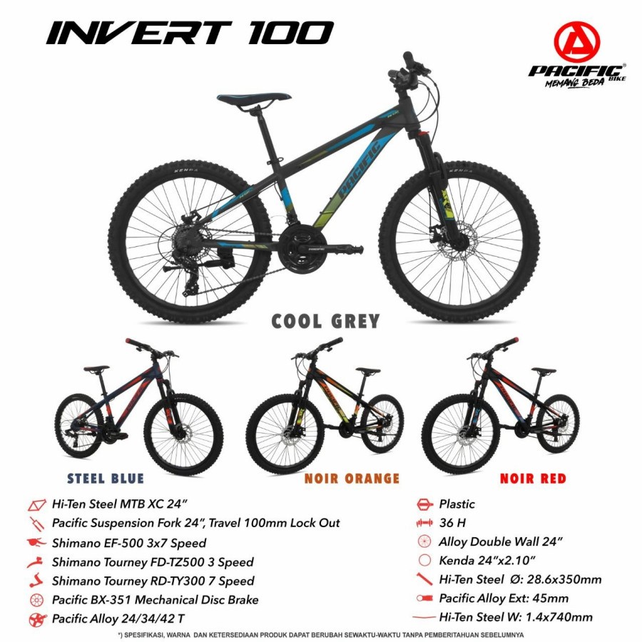 sepeda gunung 24" PACIFIC INVERT 100 (REMAJA) ORIGINAL GARANSI 5 TAHUN