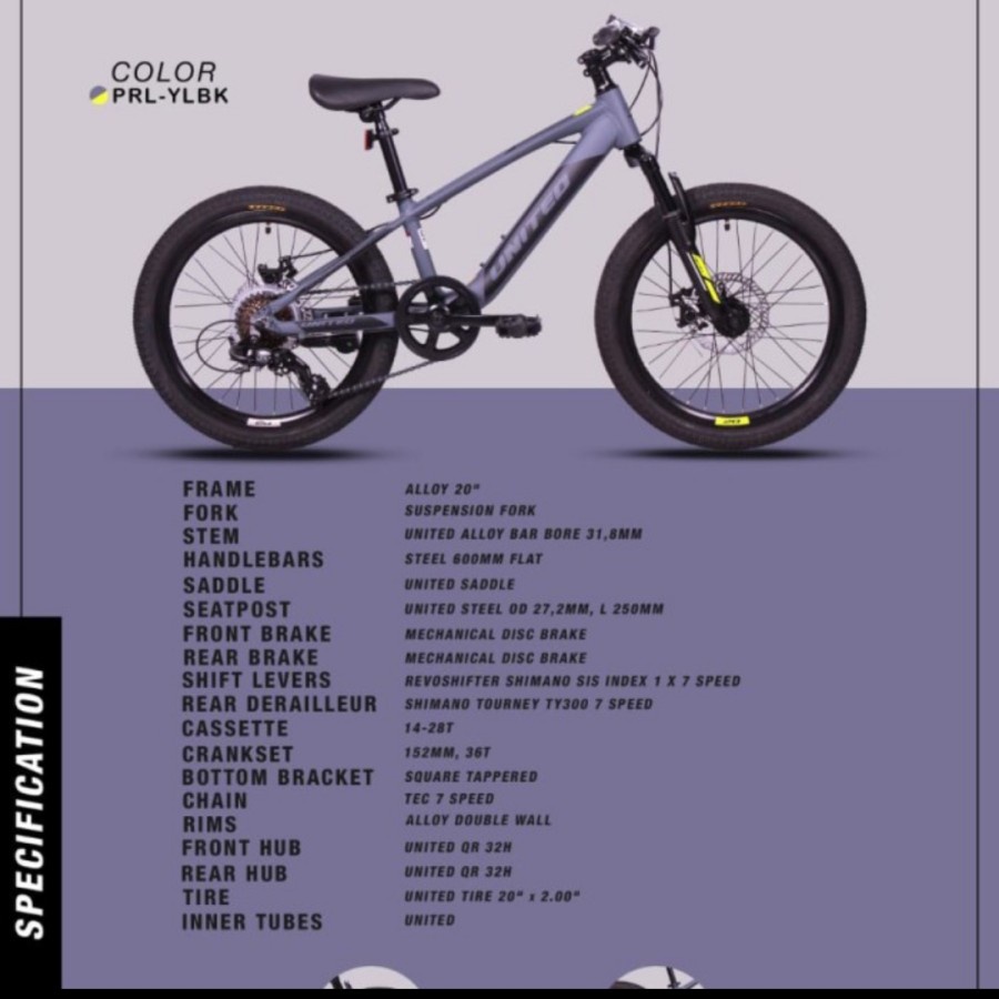 sepeda gunung 20" UNITED MONANZA ANAK-ANAK - prl-gybk