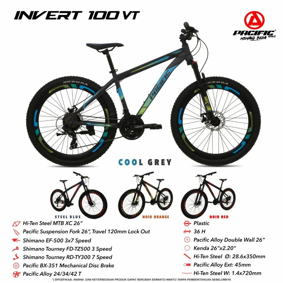 sepeda gunung 26" PACIFIC INVERT 100 VT SHIMANO 3x7 SPEED Original